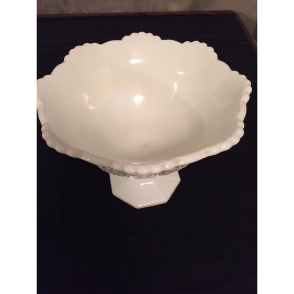 Vtg Westmoreland Old Quilt Milk Glass Compote Candy Dish White Footed - Picture 2 of 7